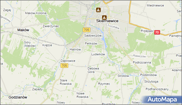 mapa Ludwików gmina Skierniewice, Ludwików gmina Skierniewice na mapie Targeo