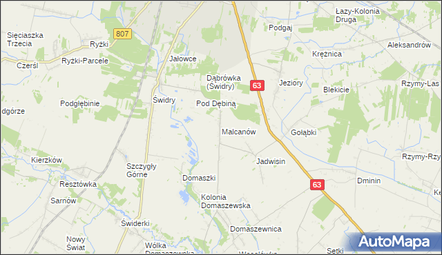 mapa Malcanów gmina Łuków, Malcanów gmina Łuków na mapie Targeo