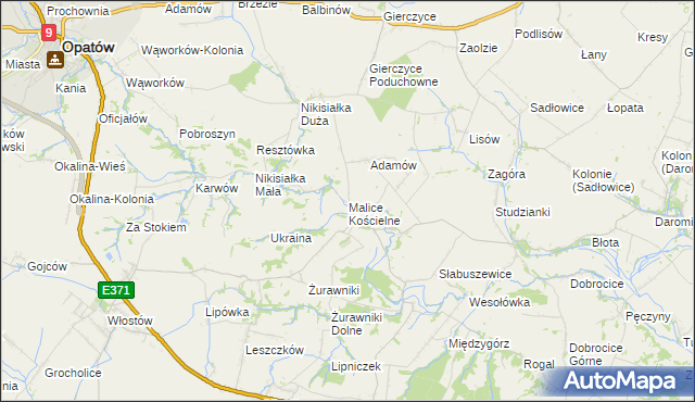 mapa Malice Kościelne, Malice Kościelne na mapie Targeo