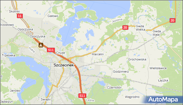 mapa Marcelin gmina Szczecinek, Marcelin gmina Szczecinek na mapie Targeo