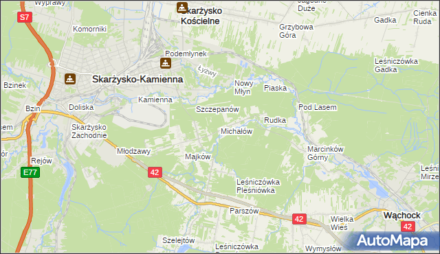 mapa Michałów gmina Skarżysko Kościelne, Michałów gmina Skarżysko Kościelne na mapie Targeo