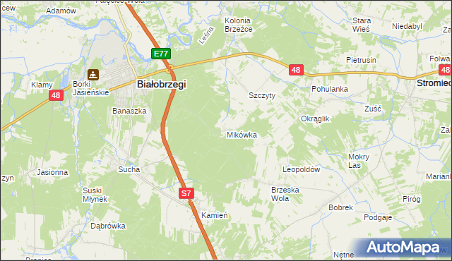 mapa Mikówka gmina Białobrzegi, Mikówka gmina Białobrzegi na mapie Targeo