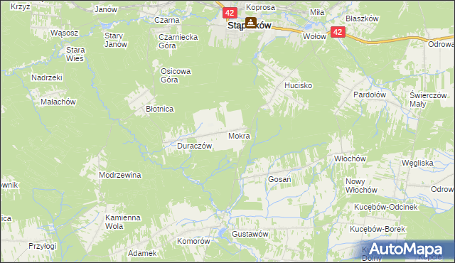 mapa Mokra gmina Stąporków, Mokra gmina Stąporków na mapie Targeo