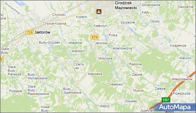 mapa Mościska gmina Grodzisk Mazowiecki, Mościska gmina Grodzisk Mazowiecki na mapie Targeo