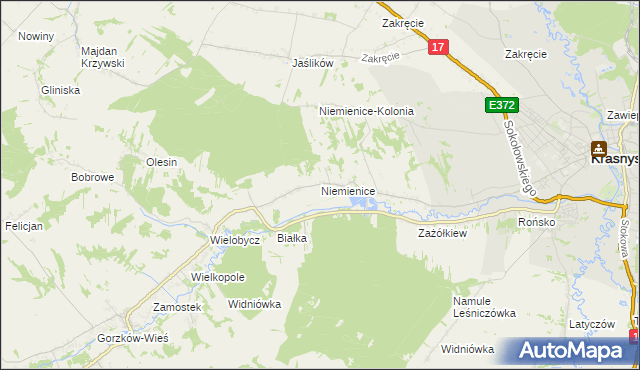 mapa Niemienice gmina Krasnystaw, Niemienice gmina Krasnystaw na mapie Targeo