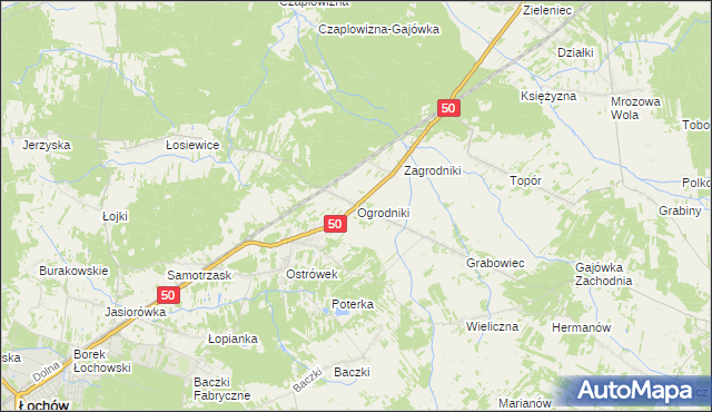 mapa Ogrodniki gmina Łochów, Ogrodniki gmina Łochów na mapie Targeo