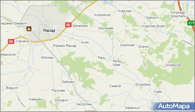 mapa Pęsy, Pęsy na mapie Targeo