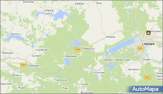 mapa Piaseczno gmina Lidzbark, Piaseczno gmina Lidzbark na mapie Targeo