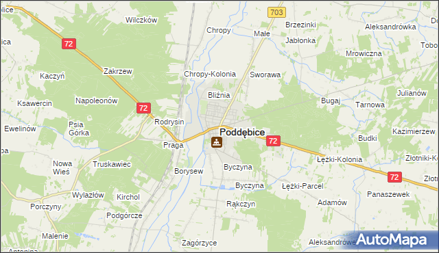 mapa Poddębice, Poddębice na mapie Targeo
