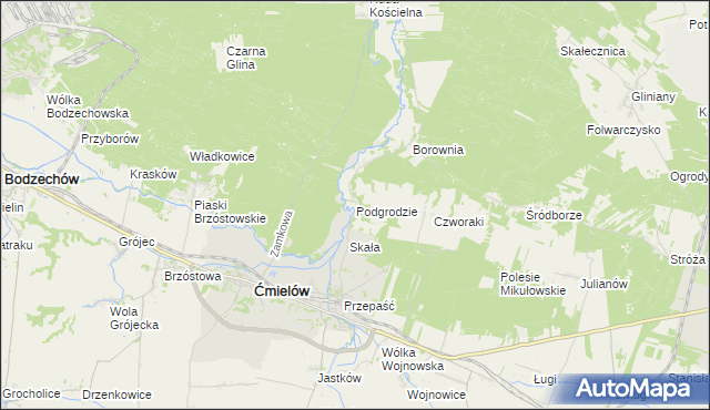 mapa Podgrodzie gmina Ćmielów, Podgrodzie gmina Ćmielów na mapie Targeo