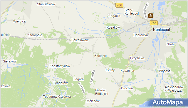 mapa Podlesie gmina Lelów, Podlesie gmina Lelów na mapie Targeo