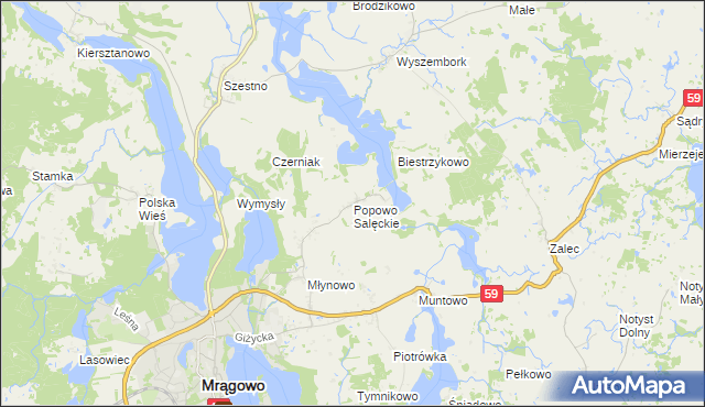 mapa Popowo Salęckie, Popowo Salęckie na mapie Targeo