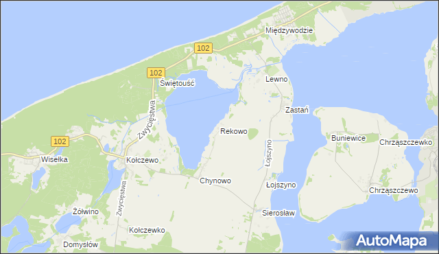 mapa Rekowo gmina Wolin, Rekowo gmina Wolin na mapie Targeo