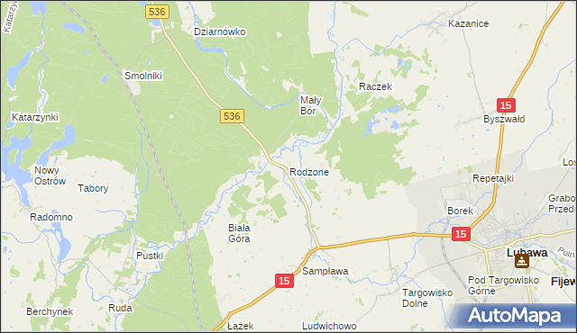 mapa Rodzone gmina Lubawa, Rodzone gmina Lubawa na mapie Targeo