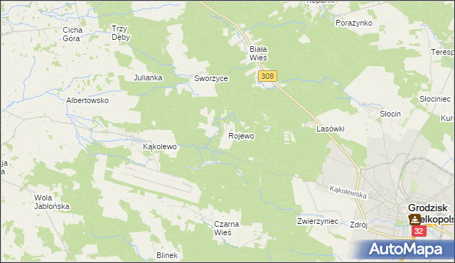 mapa Rojewo gmina Grodzisk Wielkopolski, Rojewo gmina Grodzisk Wielkopolski na mapie Targeo