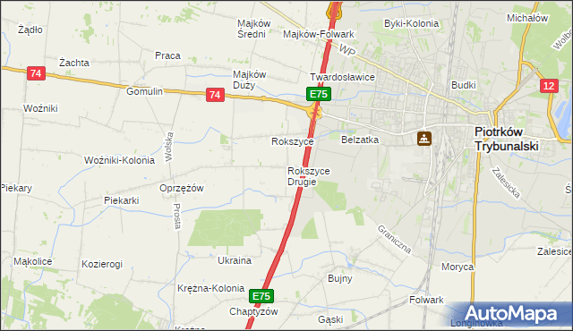 mapa Rokszyce Drugie, Rokszyce Drugie na mapie Targeo