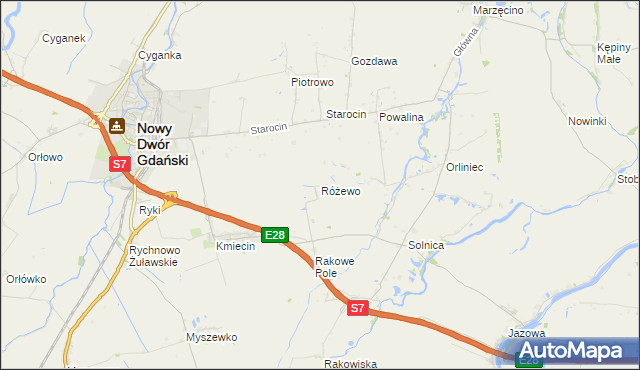 mapa Różewo gmina Nowy Dwór Gdański, Różewo gmina Nowy Dwór Gdański na mapie Targeo