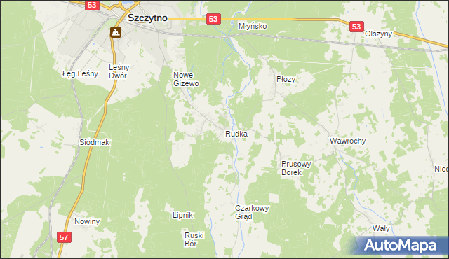 mapa Rudka gmina Szczytno, Rudka gmina Szczytno na mapie Targeo