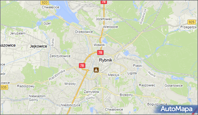 mapa Rybnika, Rybnik na mapie Targeo