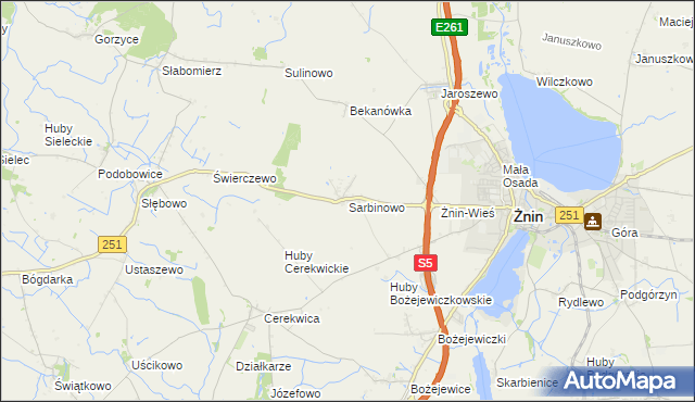 mapa Sarbinowo gmina Żnin, Sarbinowo gmina Żnin na mapie Targeo