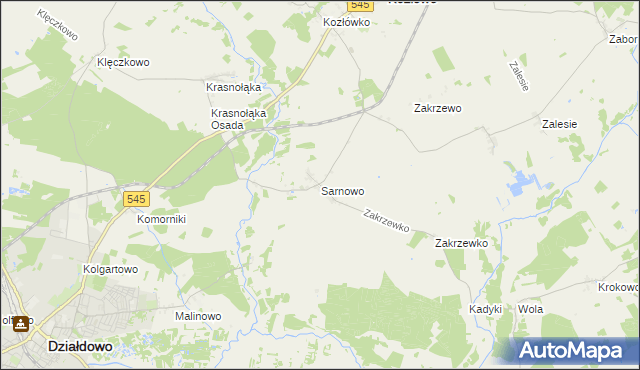 mapa Sarnowo gmina Kozłowo, Sarnowo gmina Kozłowo na mapie Targeo