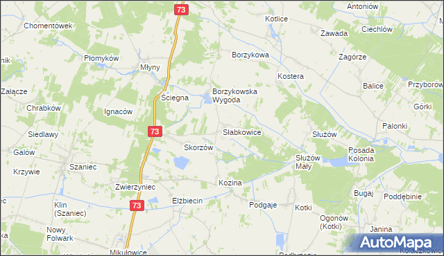 mapa Słabkowice, Słabkowice na mapie Targeo