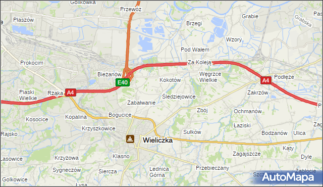 mapa Śledziejowice, Śledziejowice na mapie Targeo