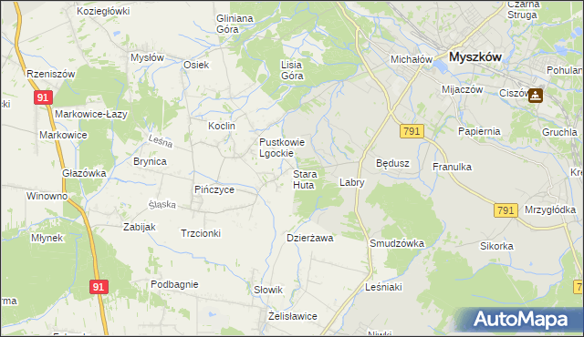 mapa Stara Huta gmina Koziegłowy, Stara Huta gmina Koziegłowy na mapie Targeo