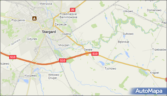 mapa Święte gmina Stargard, Święte gmina Stargard na mapie Targeo