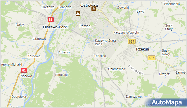 mapa Tobolice gmina Rzekuń, Tobolice gmina Rzekuń na mapie Targeo