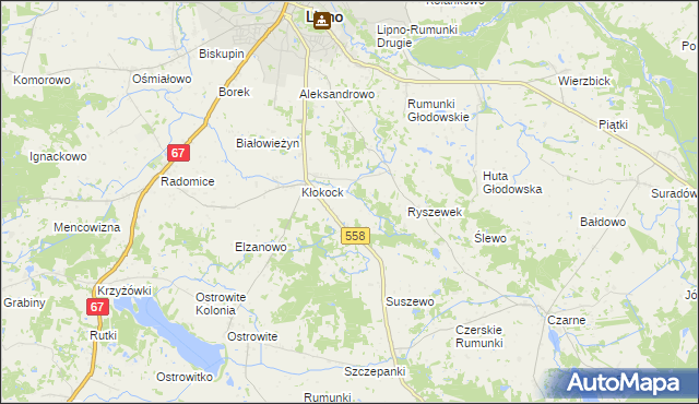 mapa Tomaszewo gmina Lipno, Tomaszewo gmina Lipno na mapie Targeo