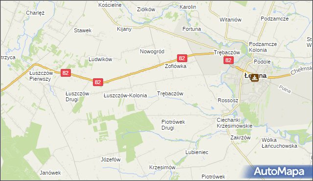 mapa Trębaczów gmina Łęczna, Trębaczów gmina Łęczna na mapie Targeo