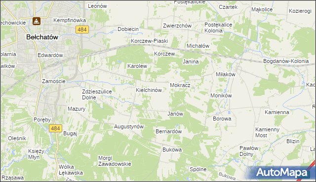 mapa Wiktorów gmina Bełchatów, Wiktorów gmina Bełchatów na mapie Targeo