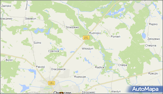 mapa Witoszyn gmina Choszczno, Witoszyn gmina Choszczno na mapie Targeo