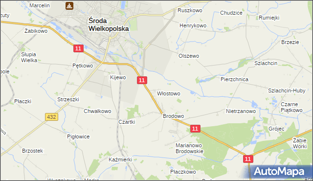 mapa Włostowo gmina Środa Wielkopolska, Włostowo gmina Środa Wielkopolska na mapie Targeo