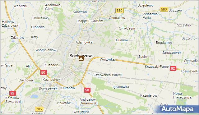 mapa Wojtówka gmina Sochaczew, Wojtówka gmina Sochaczew na mapie Targeo