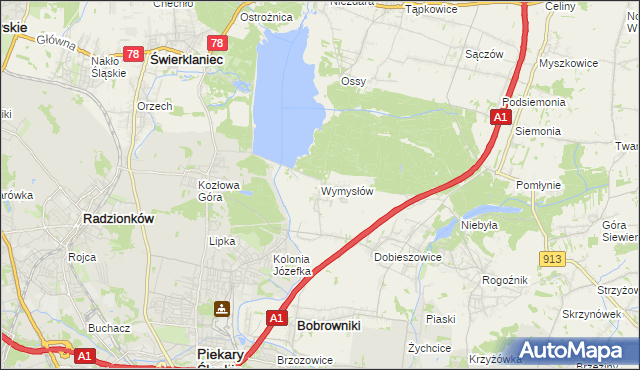 mapa Wymysłów gmina Bobrowniki, Wymysłów gmina Bobrowniki na mapie Targeo