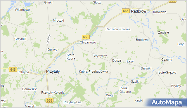 mapa Wypychy gmina Radziłów, Wypychy gmina Radziłów na mapie Targeo