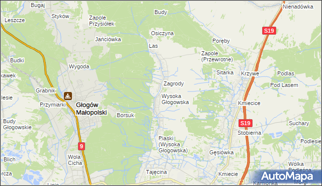 mapa Wysoka Głogowska, Wysoka Głogowska na mapie Targeo