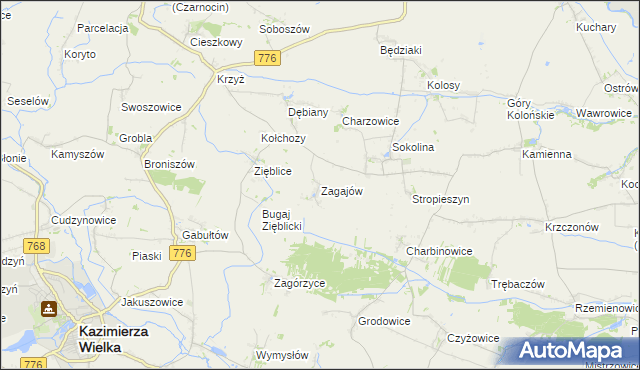 mapa Zagajów gmina Czarnocin, Zagajów gmina Czarnocin na mapie Targeo