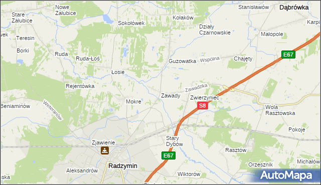 mapa Zawady gmina Radzymin, Zawady gmina Radzymin na mapie Targeo