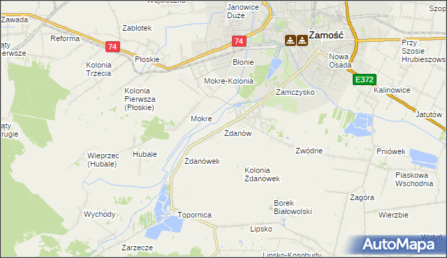 mapa Żdanów gmina Zamość, Żdanów gmina Zamość na mapie Targeo