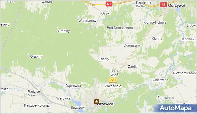 mapa Żdżary gmina Drzewica, Żdżary gmina Drzewica na mapie Targeo