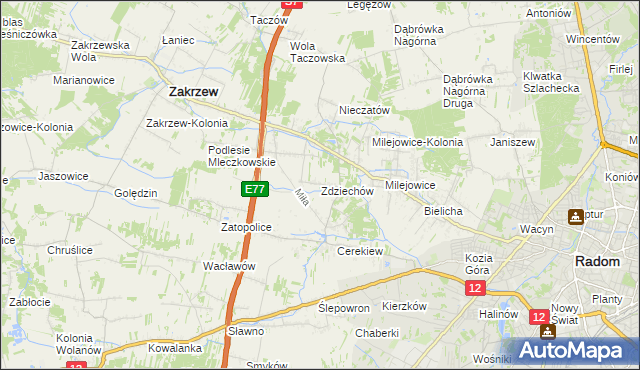 mapa Zdziechów gmina Zakrzew, Zdziechów gmina Zakrzew na mapie Targeo