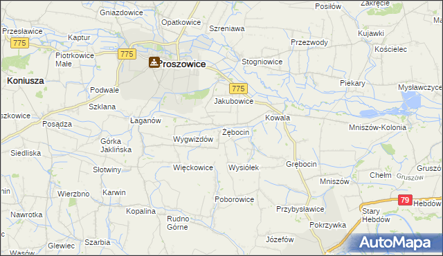 mapa Żębocin, Żębocin na mapie Targeo