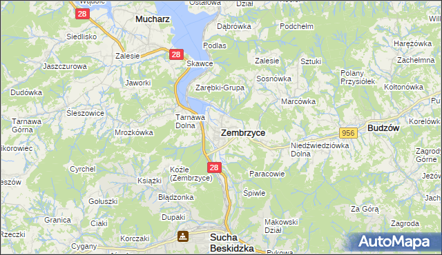 mapa Zembrzyce, Zembrzyce na mapie Targeo