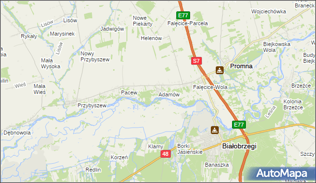 mapa Adamów gmina Promna, Adamów gmina Promna na mapie Targeo