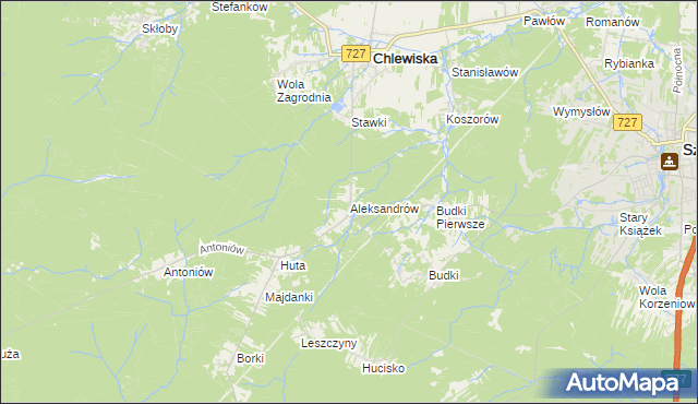 mapa Aleksandrów gmina Chlewiska, Aleksandrów gmina Chlewiska na mapie Targeo