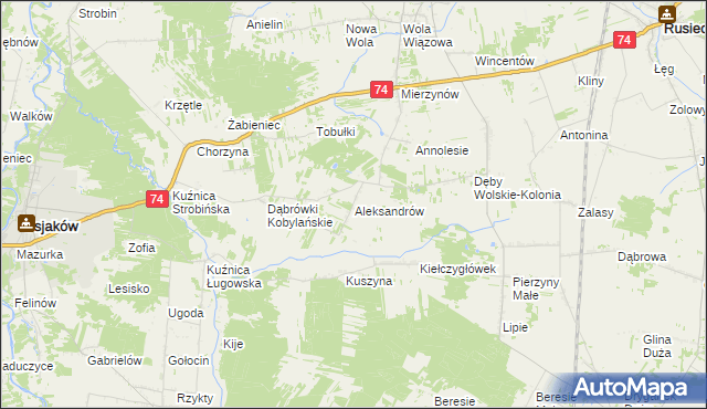 mapa Aleksandrów gmina Rusiec, Aleksandrów gmina Rusiec na mapie Targeo