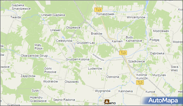 mapa Antoninów gmina Sławno, Antoninów gmina Sławno na mapie Targeo